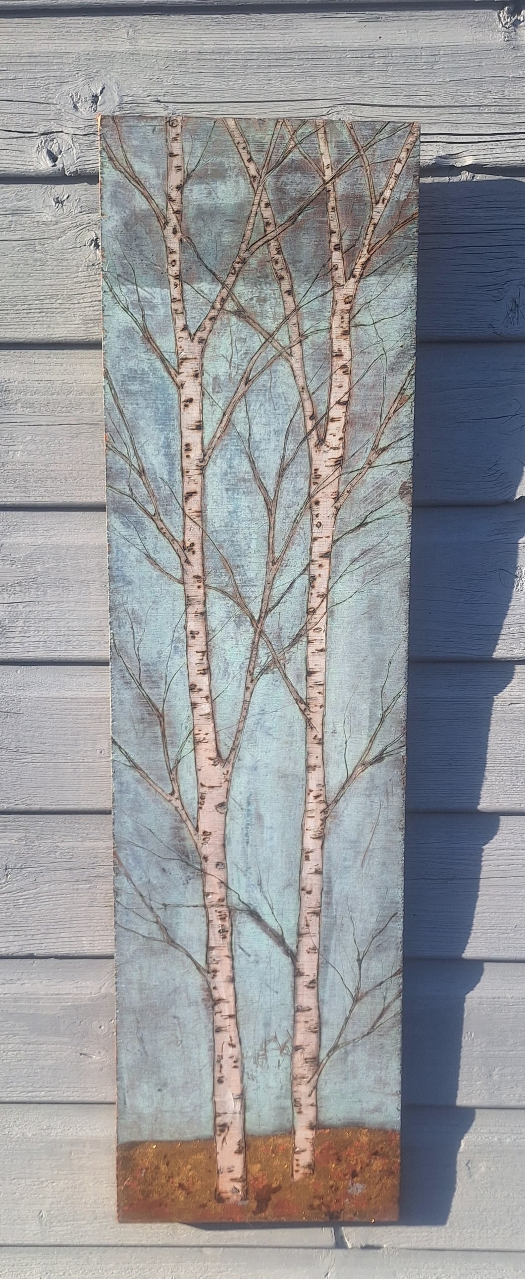 Verdigris Silver birch trees with gilded foreground