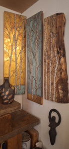 Gilded gold and copper birch tree with a verdigris base