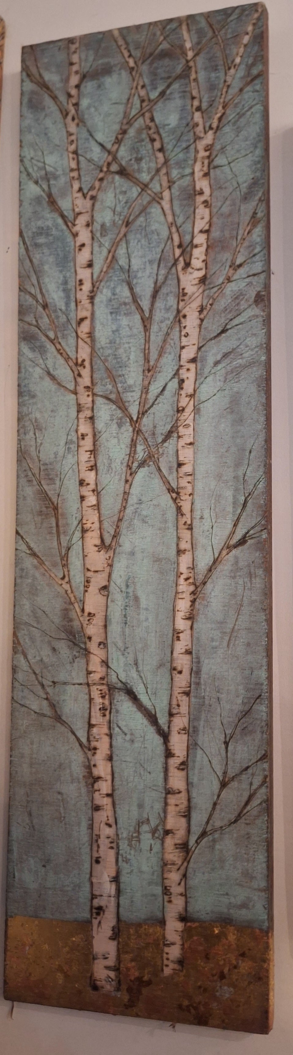 A pair of Silver Birch Copper verdigris with a touch of gold