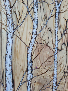 Tall 3 birches on a Birch Plank