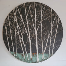 Load image into Gallery viewer, Slate Grey and Copper Birch Tree Circular Wall Art
